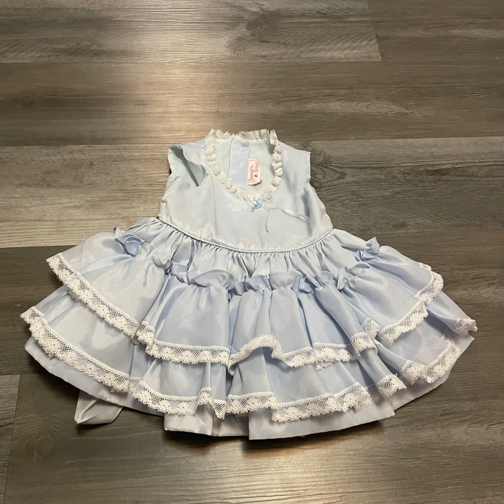 Vintage Sweet n Sassy Baby Blue Pageant Dress Lace Ruffle Tiered Special